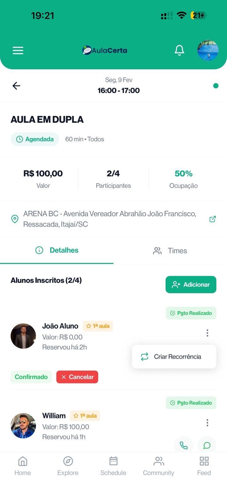 Reserva de aula em 2 toques