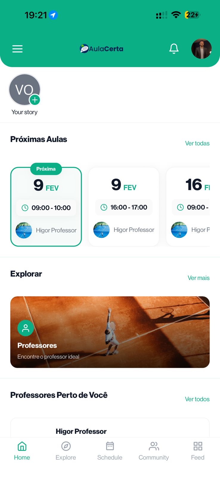 Painel do professor — sua semana